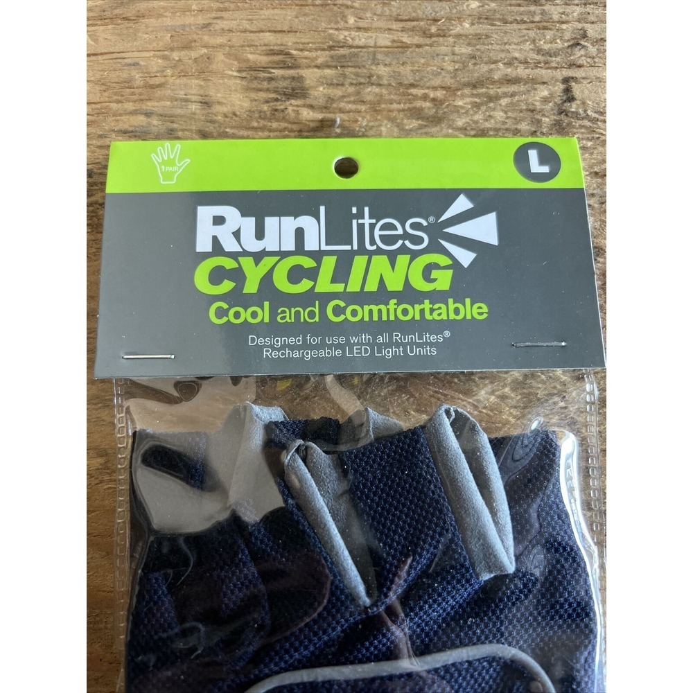 RunLites Cycling Bike Padded Fingerless Light Gloves With Battery Navy Sz Large - Picture 2 of 5